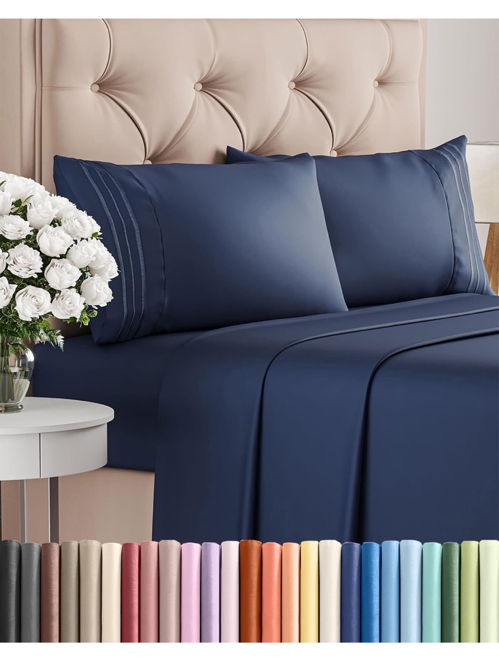 King Size 4 Piece Sheet Set - Comfy Breathable & Cooling Sheets - Navy